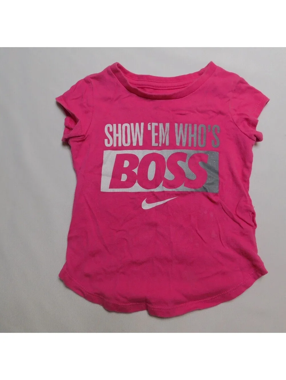 Nike Toddler Girls Pink Graphic T Shirt Size 2T Show Em Who's Boss Swoosh
